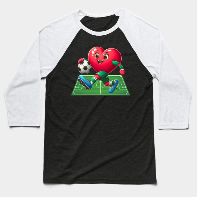 Heart Playing Soccer Cute Valentines Day Sports Lover Baseball T-Shirt by Figurely creative